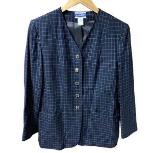 Vintage Pendleton Navy Blue Window Pane Button Front Rayon Blazer Size 10